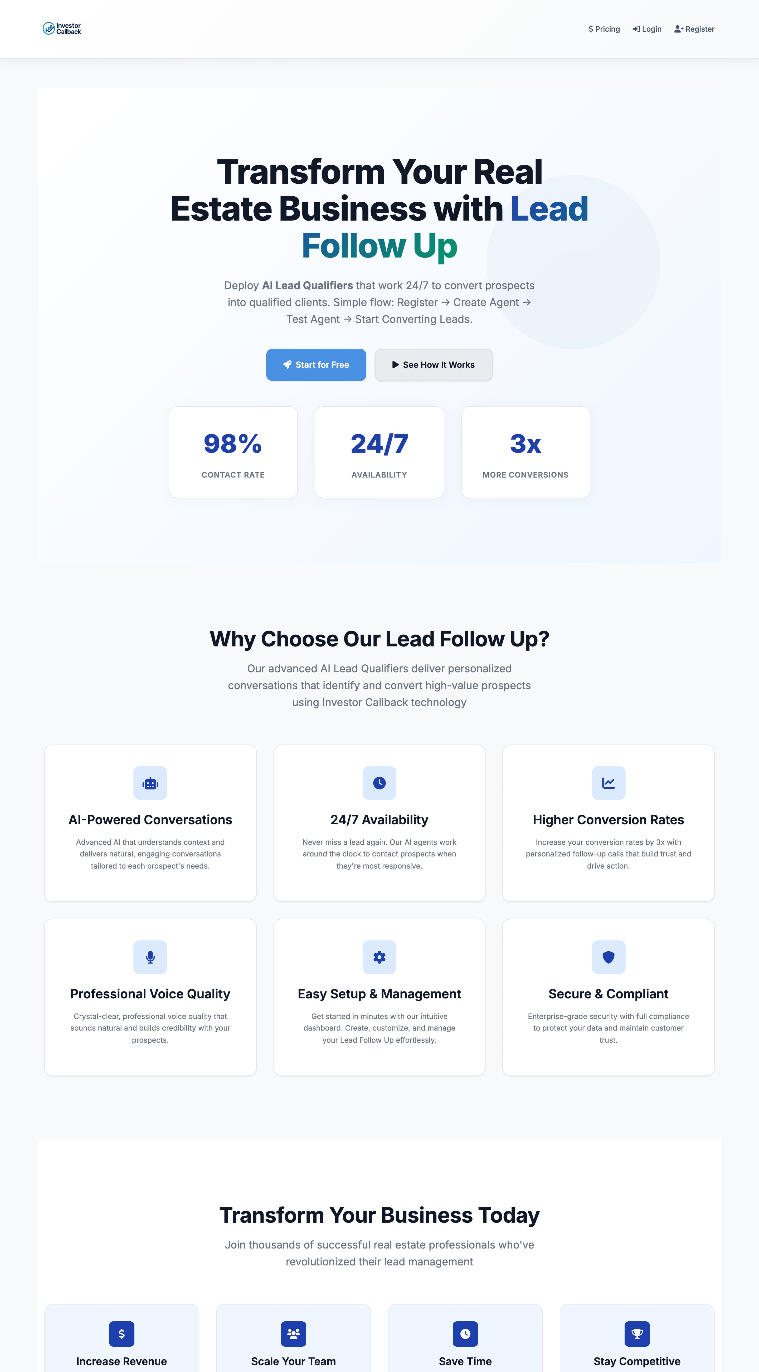 Investor Callback website
